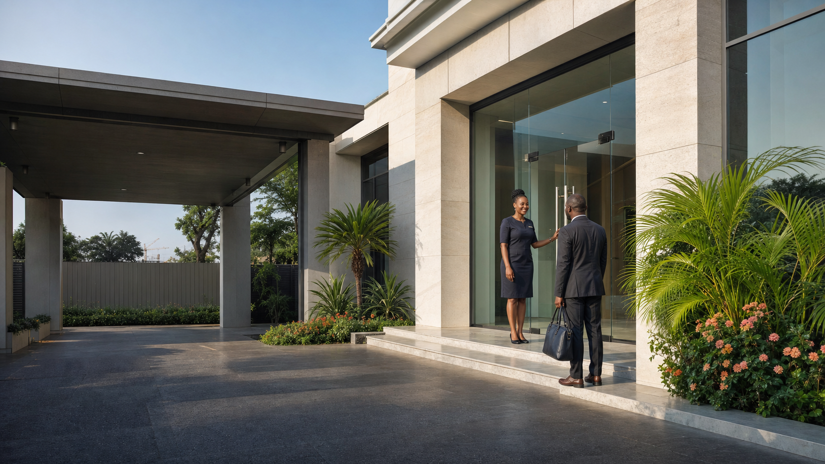 Welcoming entrance of a contemporary private clinic in Abuja